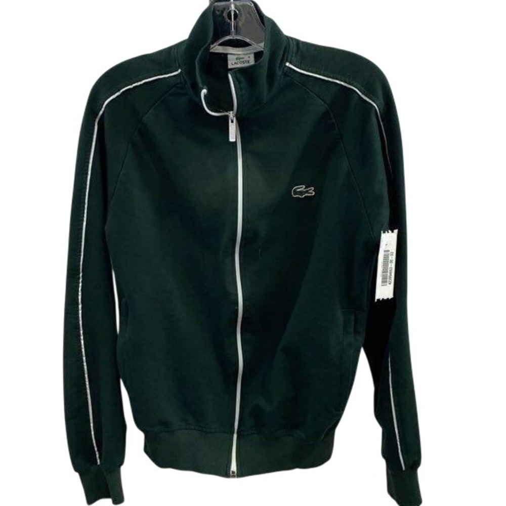 Vintage Lacoste Mens Dark Green Full Zip Sweater Mock Neck Track Jacket Size S